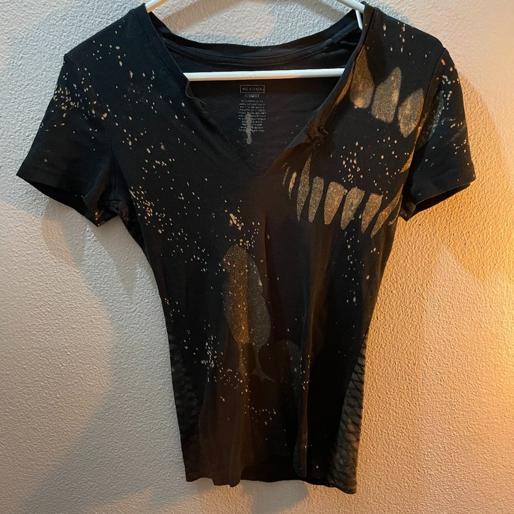 grunge acid wash vneck Black T-Shirt